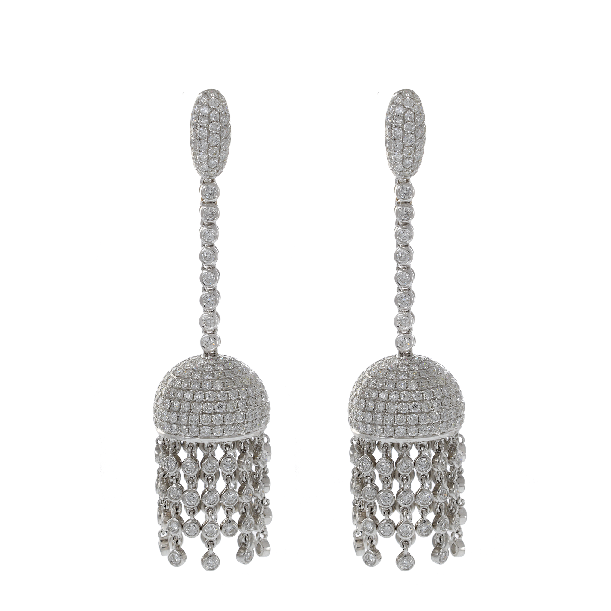 18KT White Gold Bezel Set Round Cut Diamond Hanging Chandelier Earrings