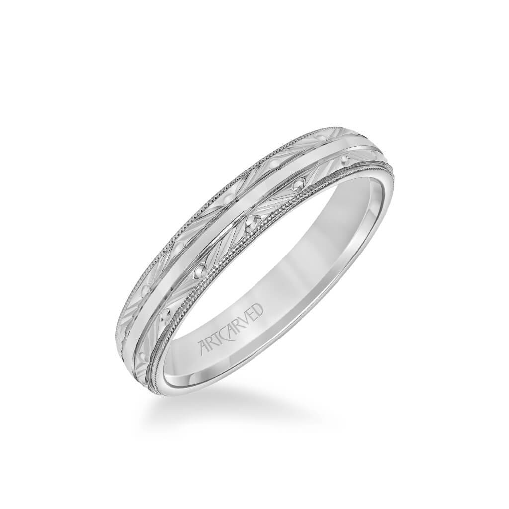 4MM Men's Wedding Band - Swiss Cut Engraved Design with Milgrain and Flat Edge