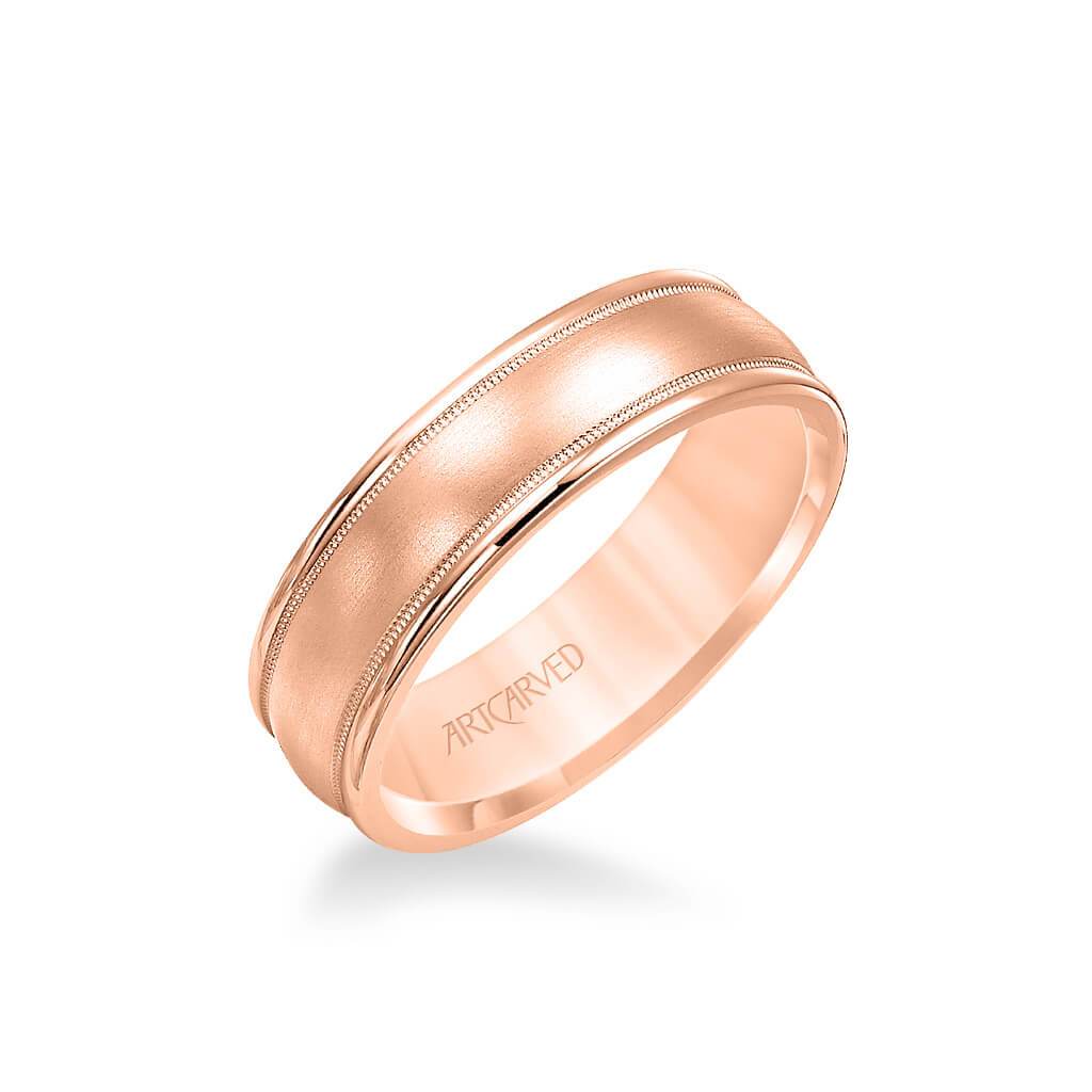 6.5MM Men's Wedding Band - Brush Finish with Milgrain Accents and Round Edge