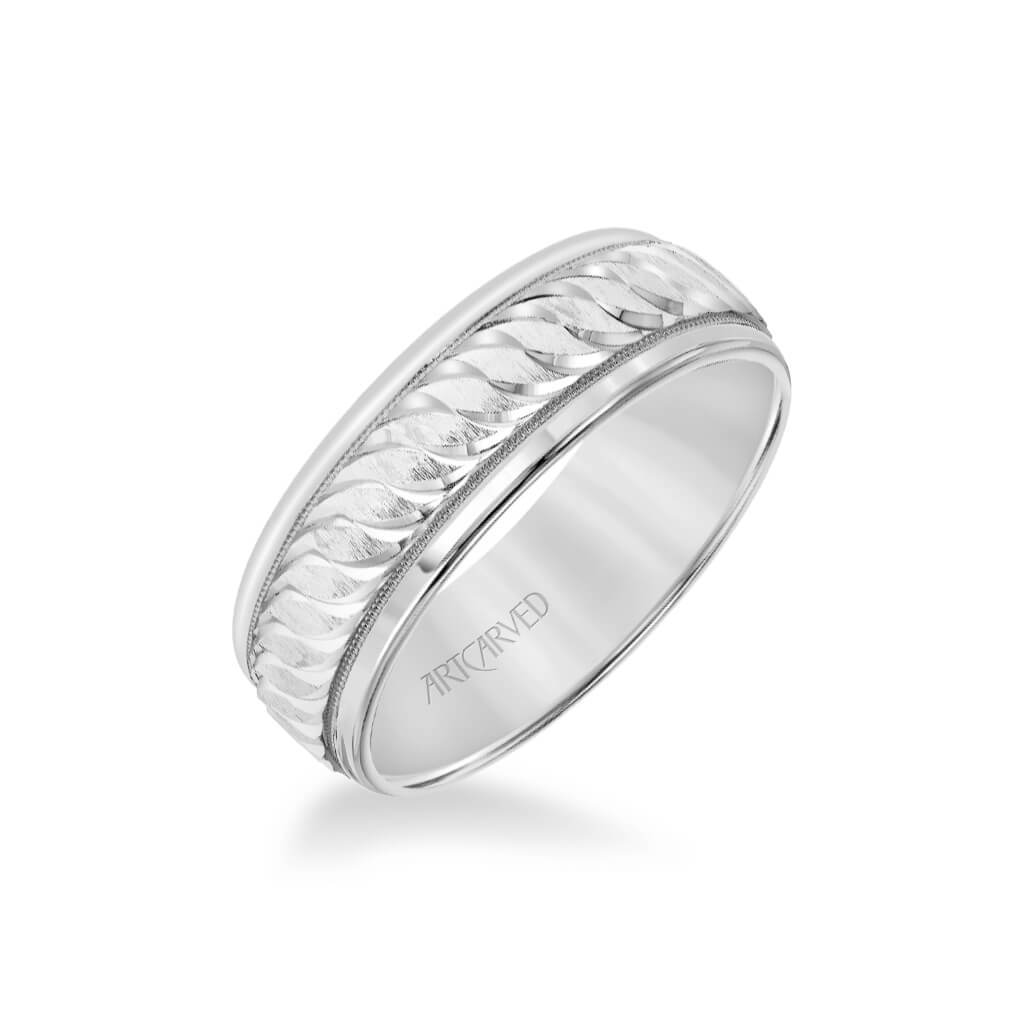 7MM Men's Classic Wedding Band - Swiss Cut Engraved Design with Milgrain and Round Edge