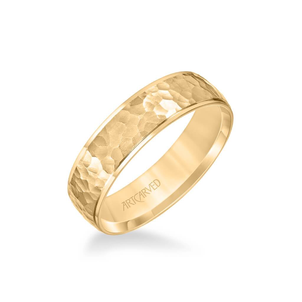 6MM Men's Classic Wedding Band - Hammered Finish and Step Edge