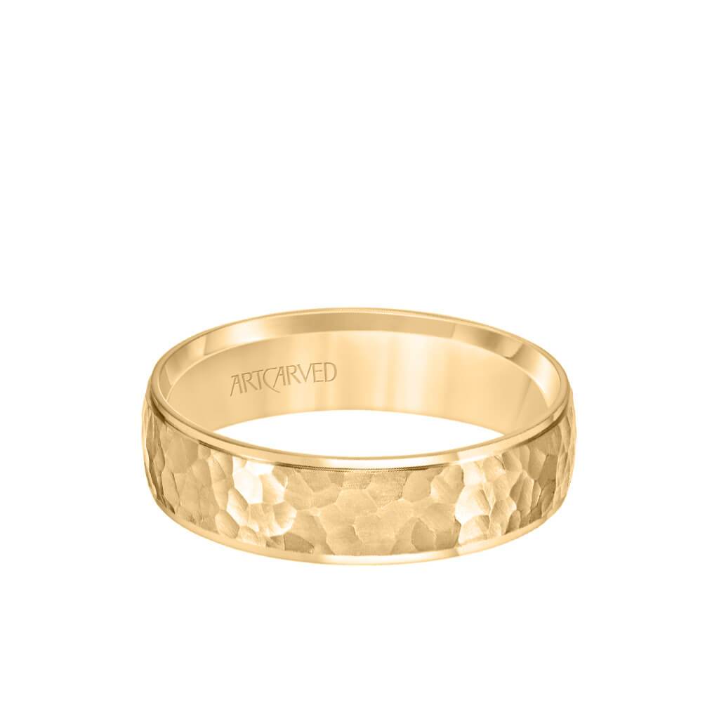 6MM Men's Classic Wedding Band - Hammered Finish and Step Edge