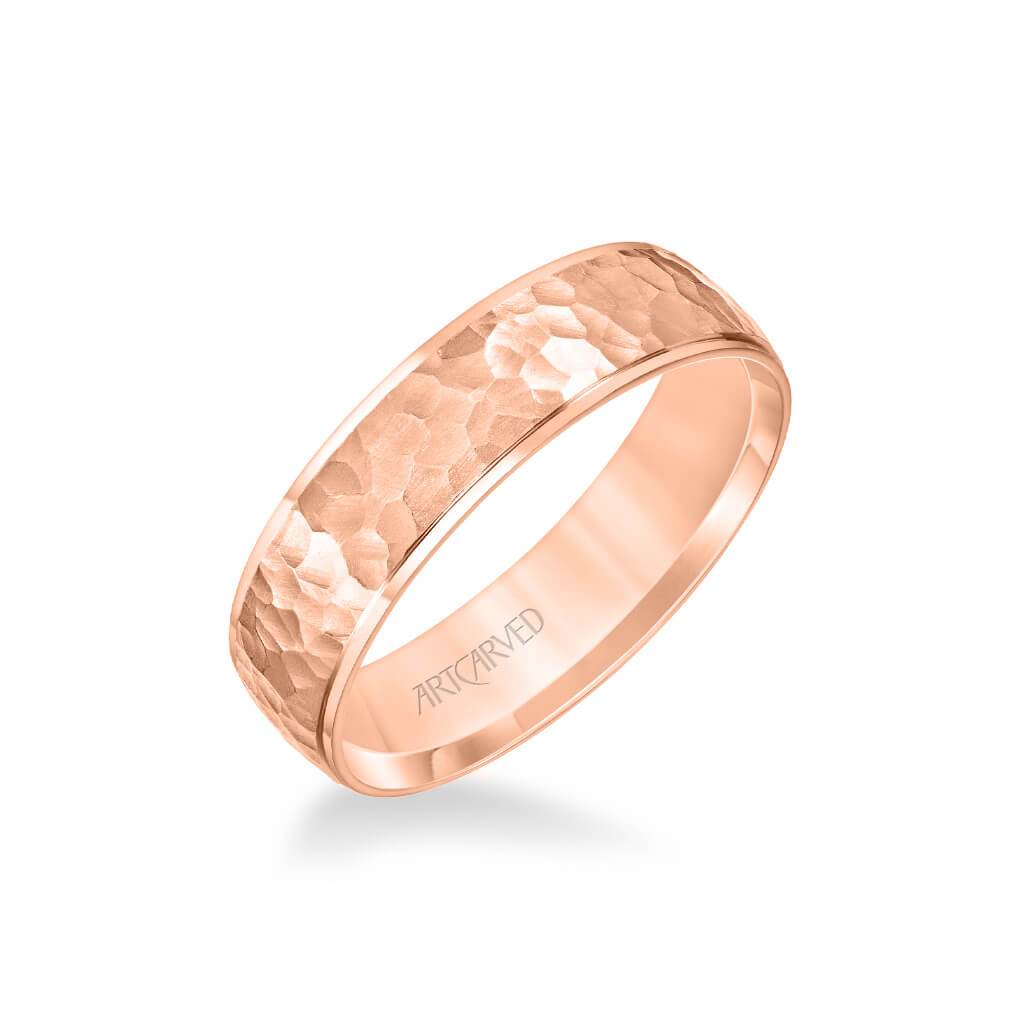 6MM Men's Classic Wedding Band - Hammered Finish and Step Edge