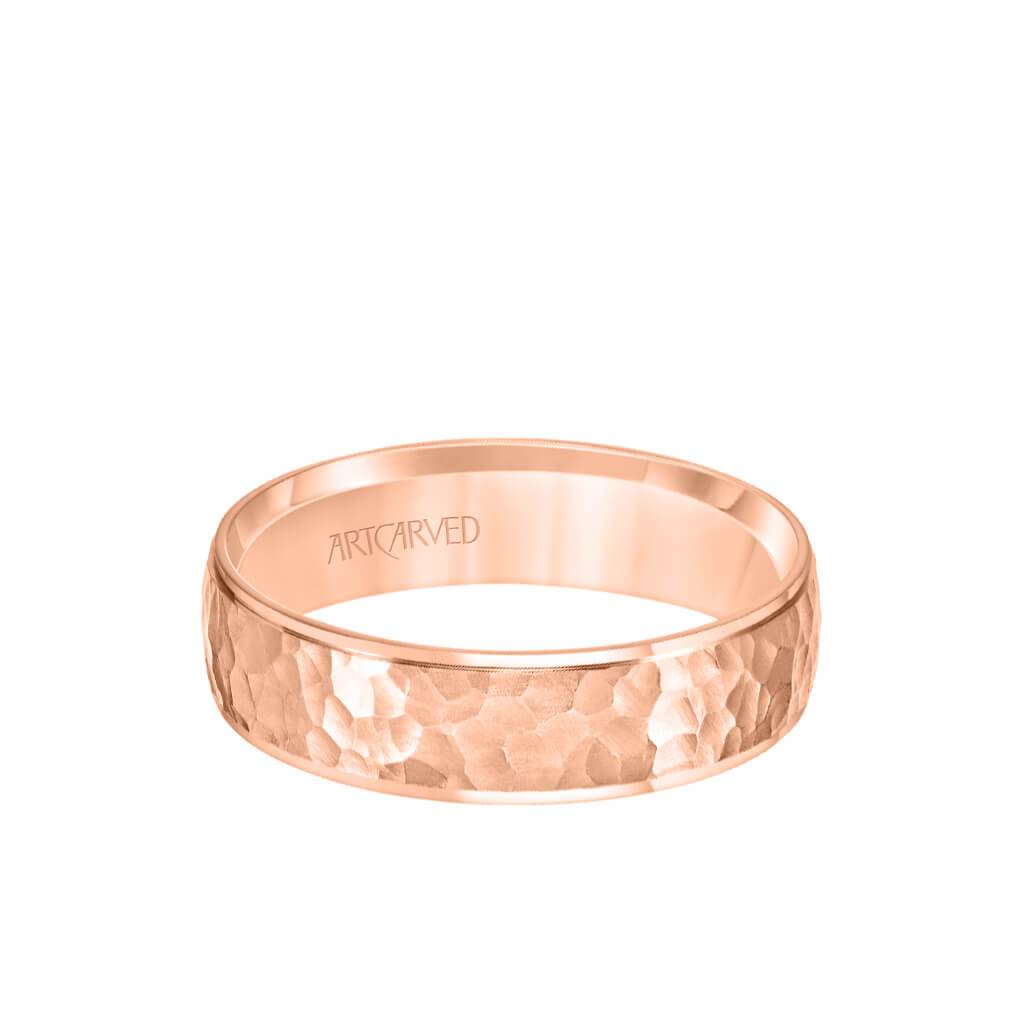 6MM Men's Classic Wedding Band - Hammered Finish and Step Edge