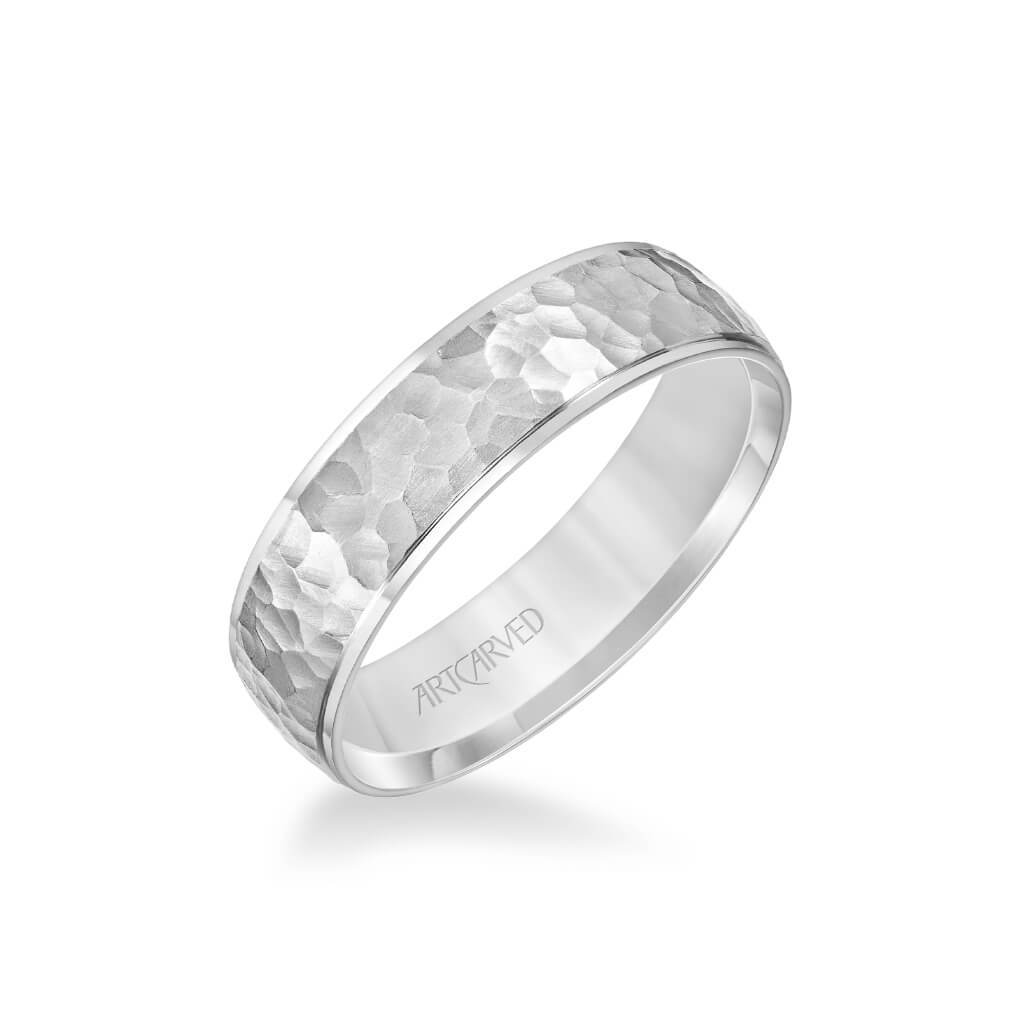 6MM Men's Classic Wedding Band - Hammered Finish and Step Edge