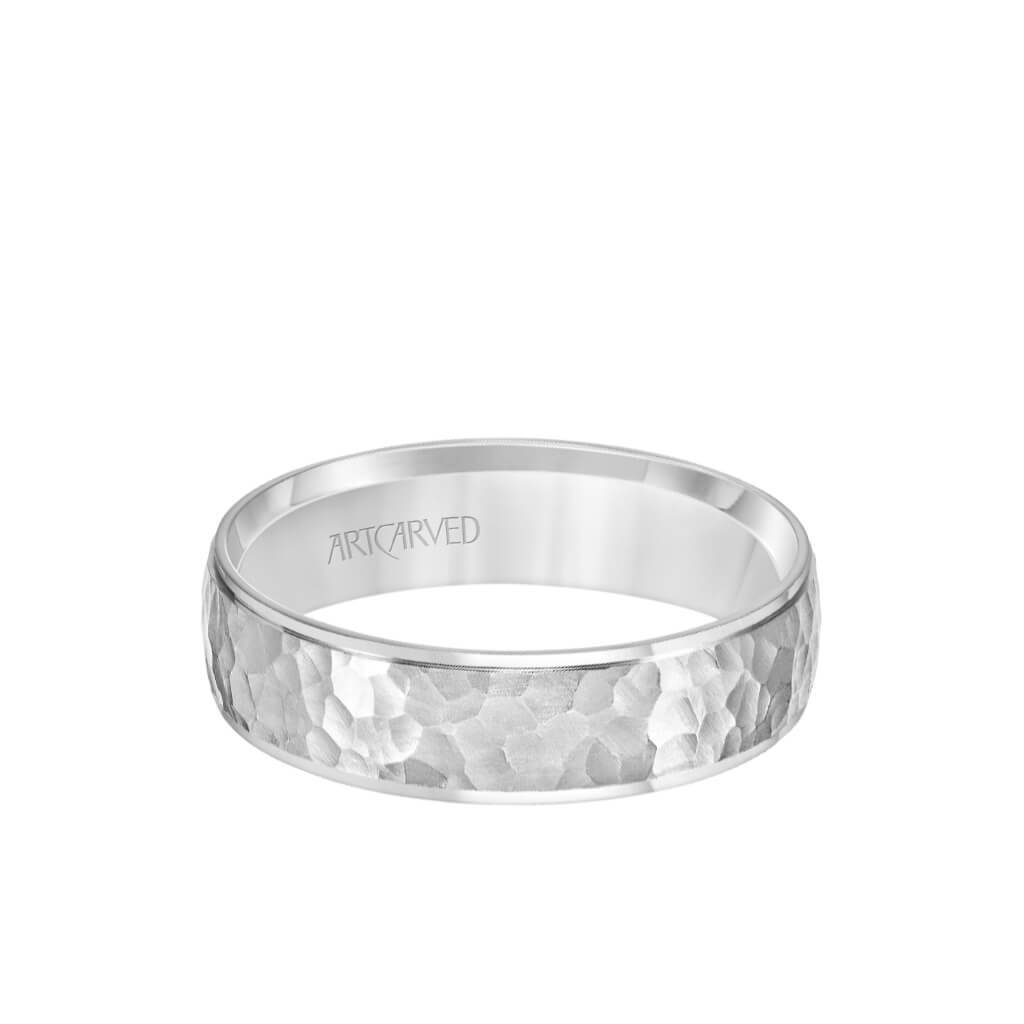 6MM Men's Classic Wedding Band - Hammered Finish and Step Edge
