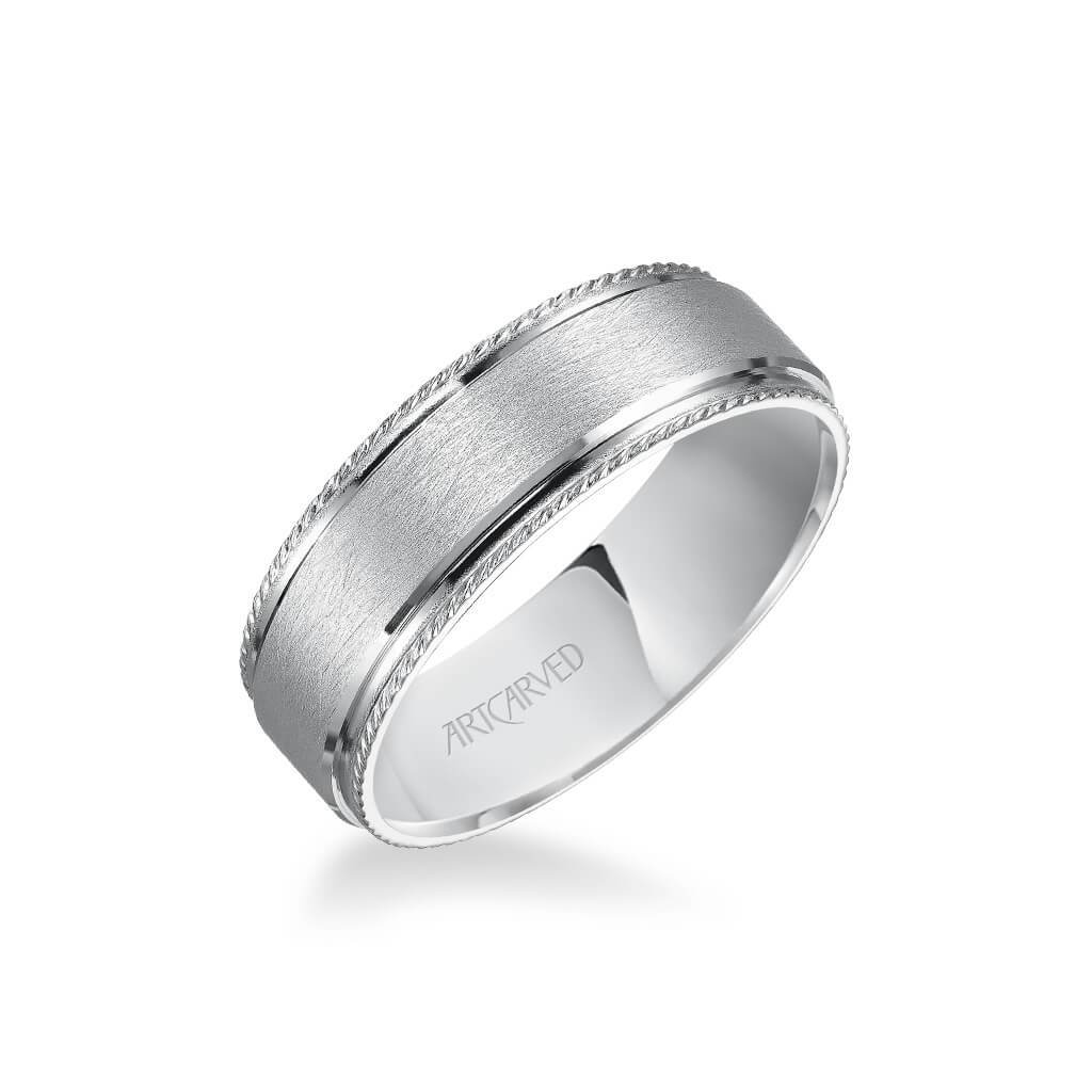7MM Men''s Wedding Band - Wire Finish and Rope Edge