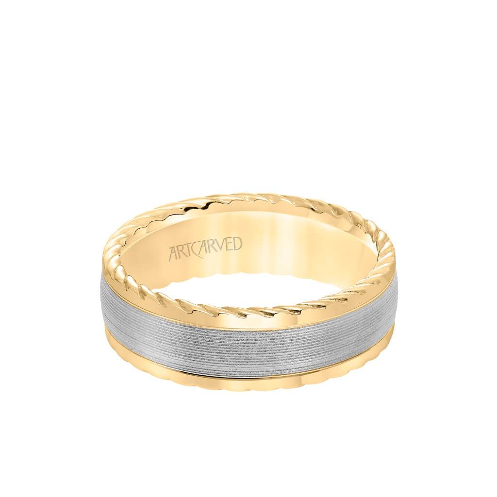 7MM Men's Wedding Band - Serrated Finish with Round Edge with Rope Detail