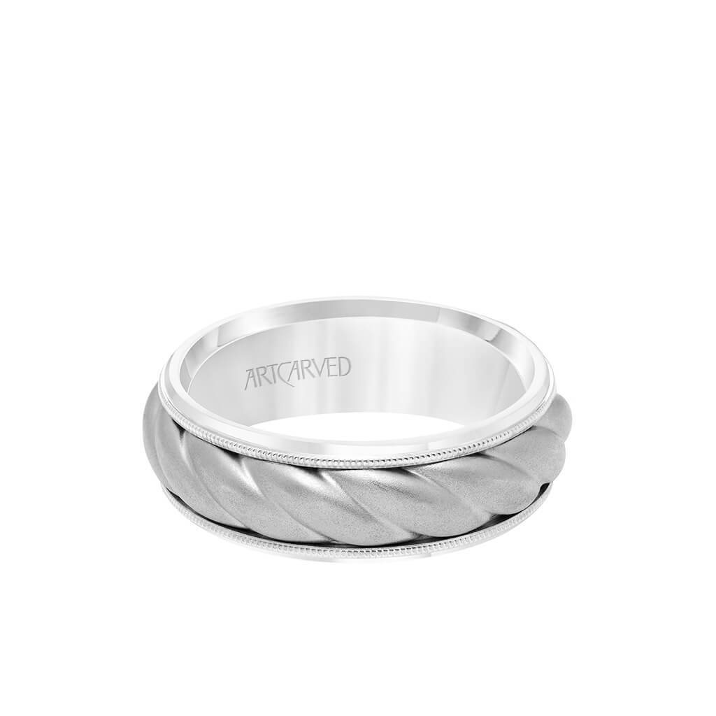7MM Men's Wedding Band - Soft Sand Finish with Oversize Rope Inlay and Milgrain Edge