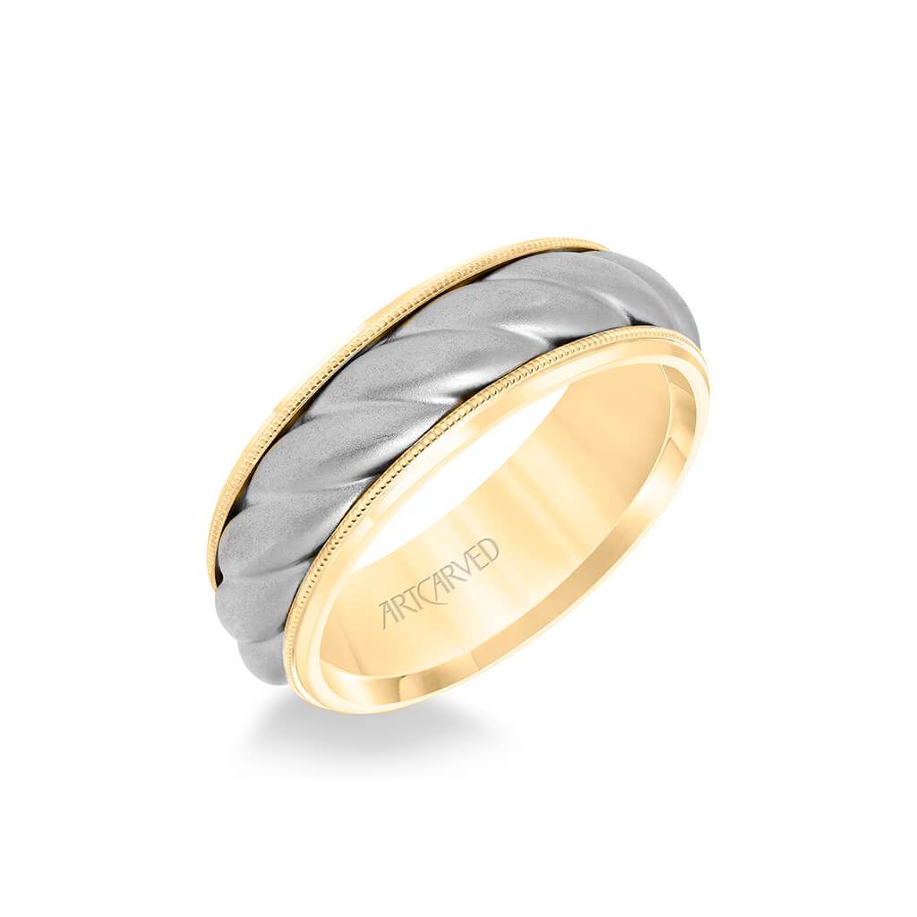 7MM Men's Wedding Band - Soft Sand Finish with Oversize Rope Inlay and Milgrain Edge