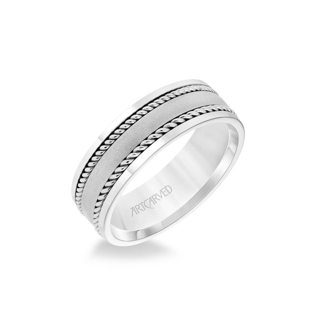 7MM Men's Wedding Band - Satin Finish with Rope Inlay and Polished Edge