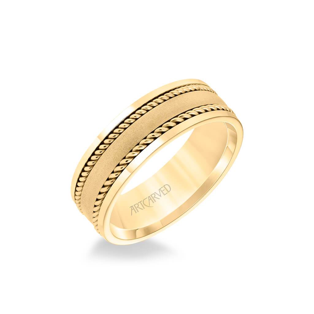 7MM Men's Wedding Band - Satin Finish with Rope Inlay and Polished Edge