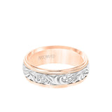 7MM Men's Wedding Band - Engraved Paisley Design with Milgrain Detail and Round Edge