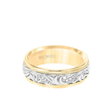 7MM Men's Wedding Band - Engraved Paisley Design with Milgrain Detail and Round Edge