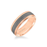 7MM Men's Wedding Band - Matte Finish with Textured Black Rhodium with Milgrain Accents and Flat Edge