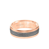 7MM Men's Wedding Band - Matte Finish with Textured Black Rhodium with Milgrain Accents and Flat Edge