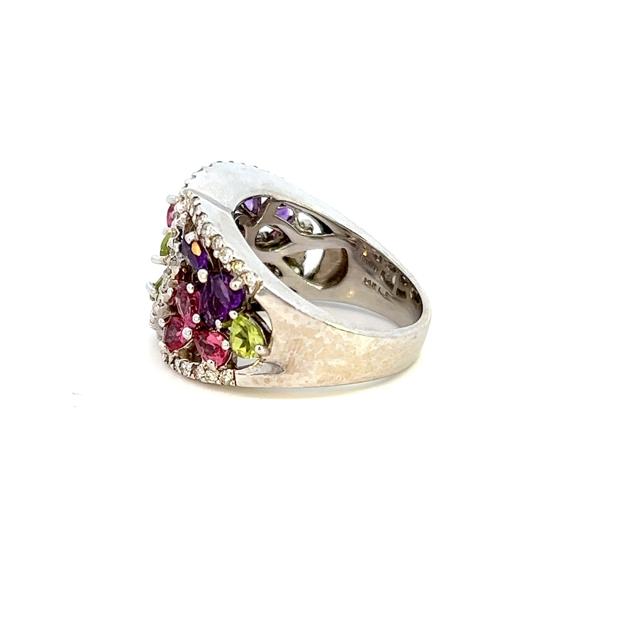 Estate 14KT White Gold Natural Gem Floral Ring