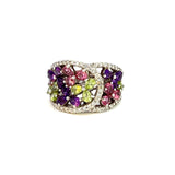 Estate 14KT White Gold Natural Gem Floral Ring