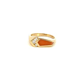 Estate 14KT Yellow Gold Round Cut Coral Diamond Ring