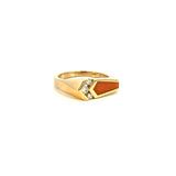 Estate 14KT Yellow Gold Round Cut Coral Diamond Ring