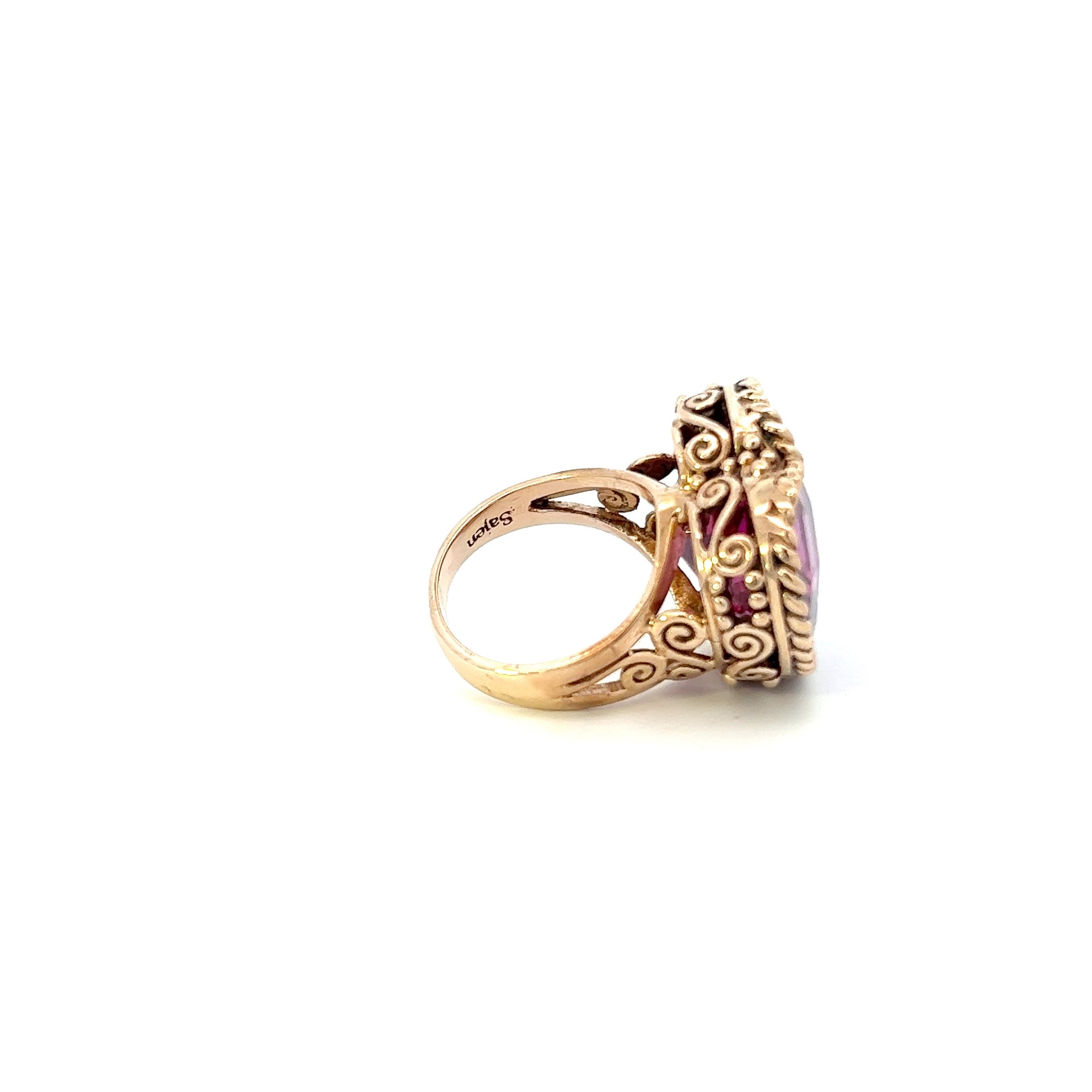VINTAGE, 14KT YELLOW GOLD AND PINK QUARTZ HEART RING.
