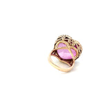 VINTAGE, 14KT YELLOW GOLD AND PINK QUARTZ HEART RING.