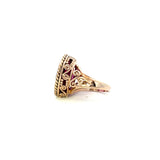 VINTAGE, 14KT YELLOW GOLD AND PINK QUARTZ HEART RING.