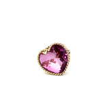 VINTAGE, 14KT YELLOW GOLD AND PINK QUARTZ HEART RING.