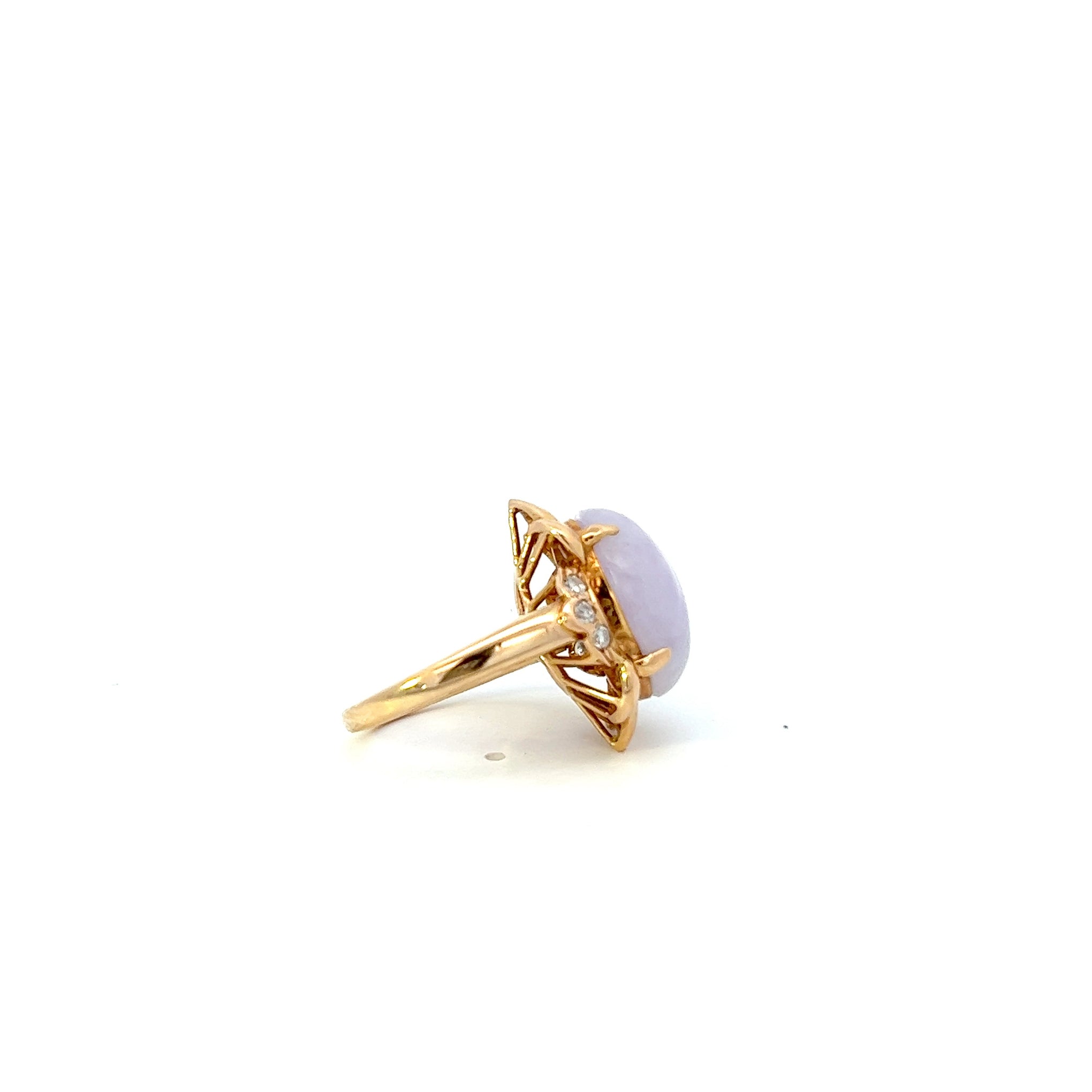 Estate 14KT Yellow Gold Lavender Jade And Diamond Ring