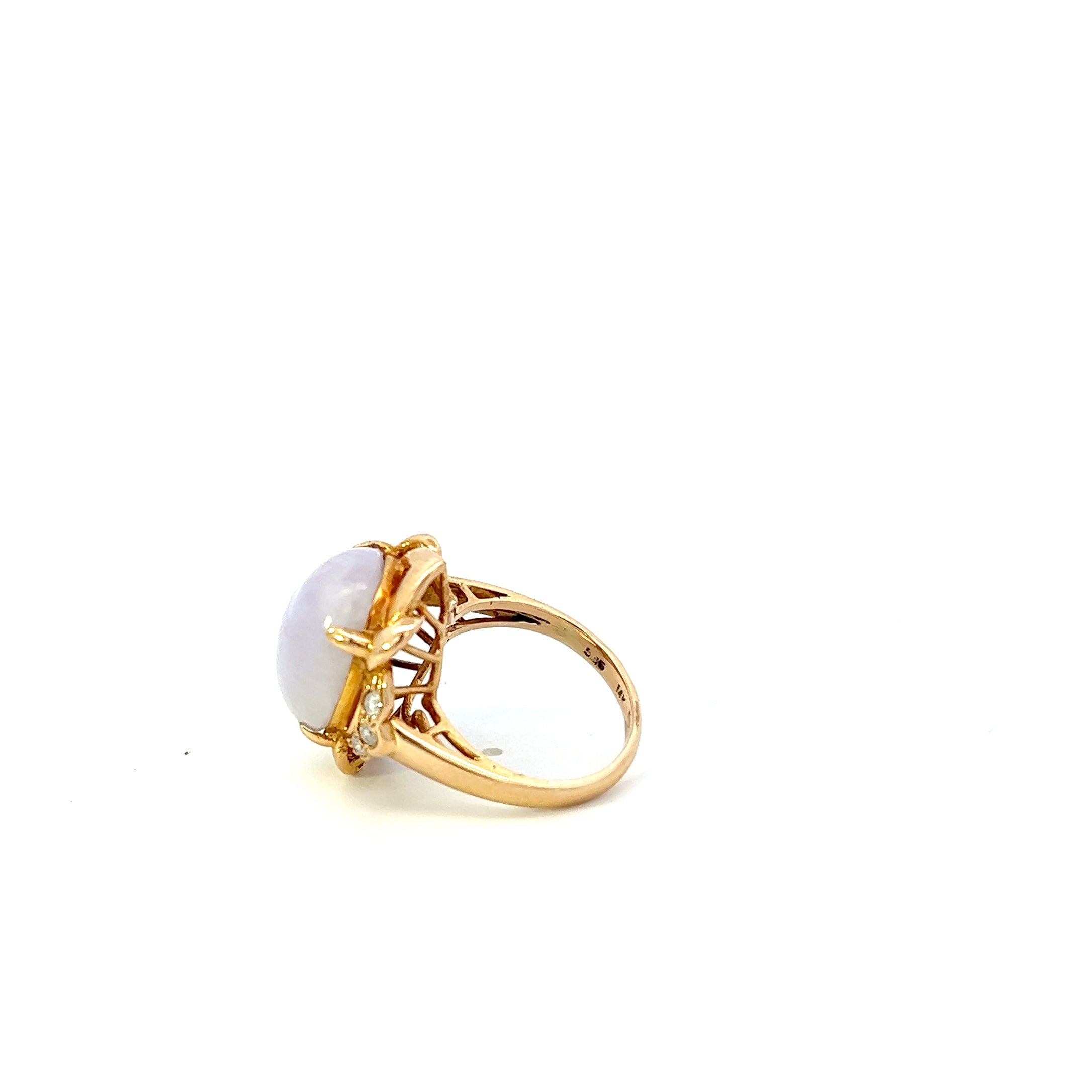 Estate 14KT Yellow Gold Lavender Jade And Diamond Ring