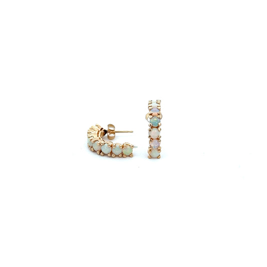 ESTATE 14KT YELLOW GOLD AND WHITE OPAL EARRING.