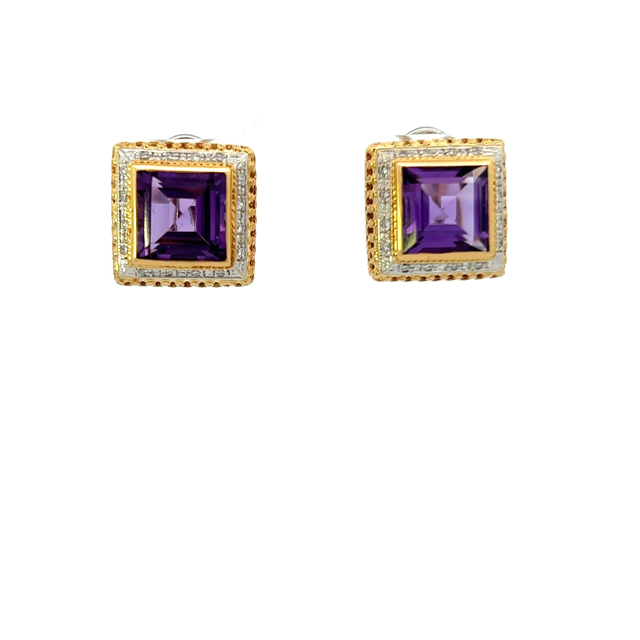 Vintage 18KT Yellow Gold And Amethyst Earrings