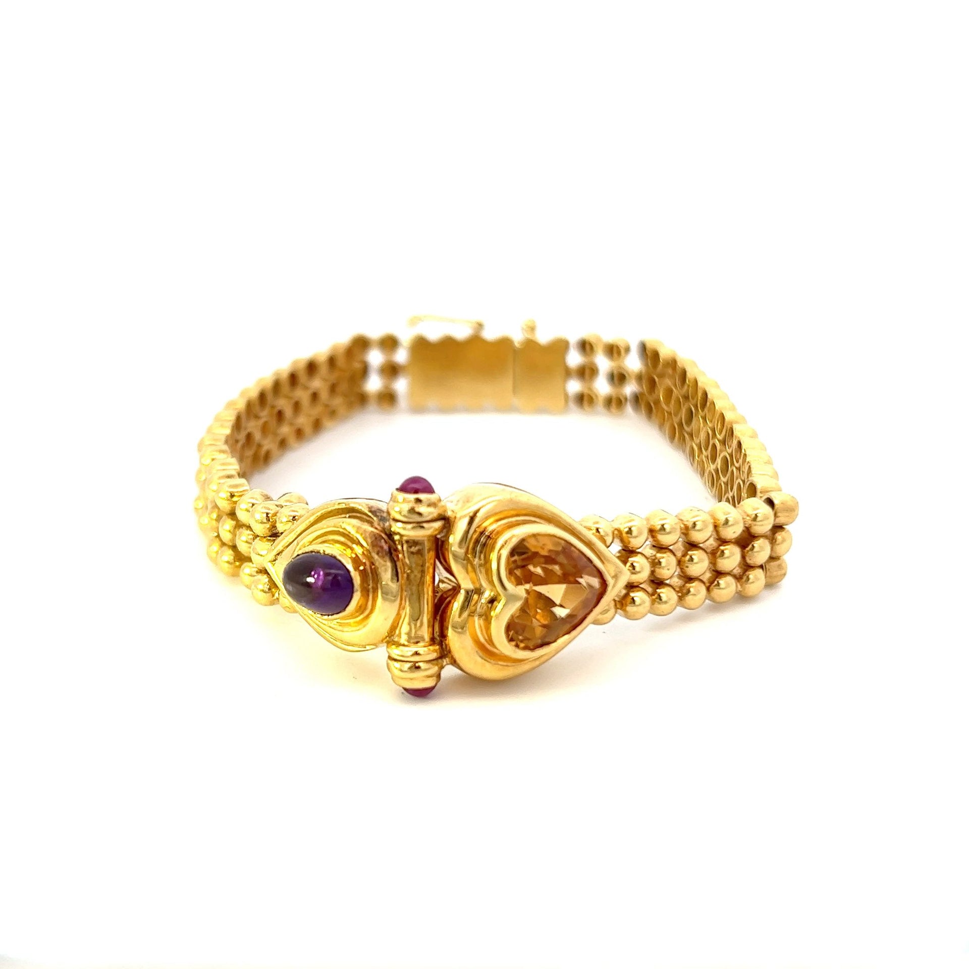 Vintage 18KT Yellow Gold Ruby, Citrine And Amethyst Beaded Bracelet