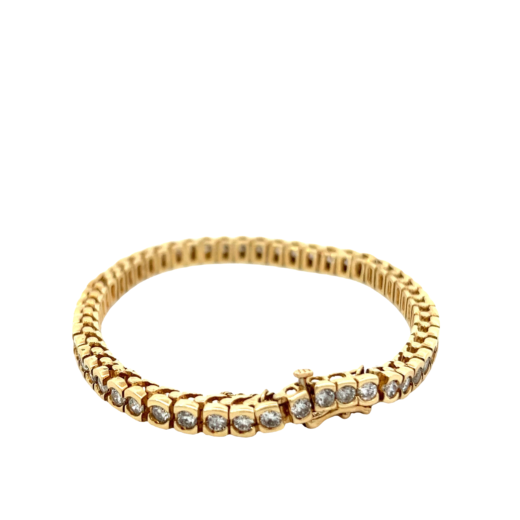 14KT Yellow Gold Half Bezel Straight Line Diamond Tennis Bracelet