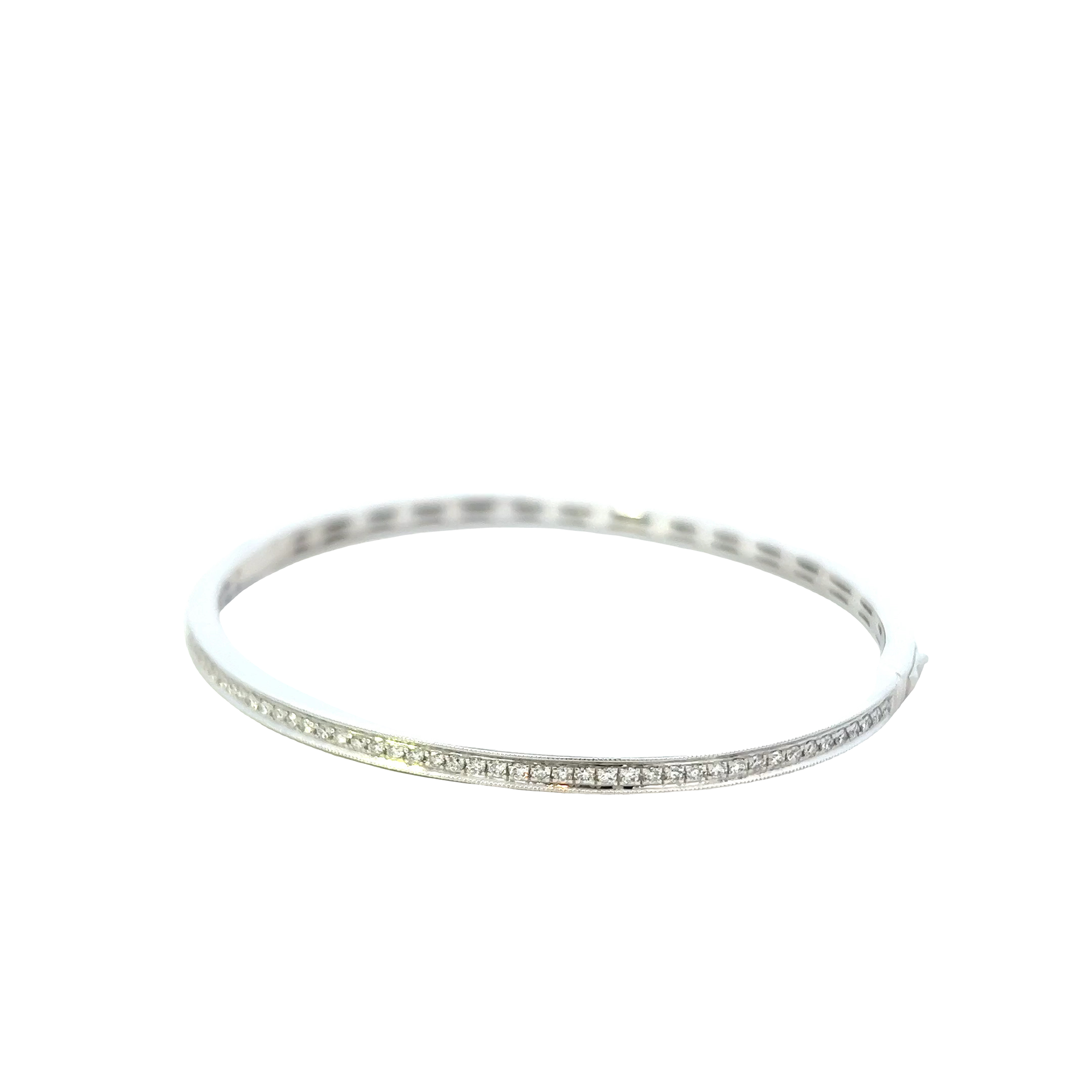 14KT White Gold Round Cut Diamond Bangle With Filigree Design