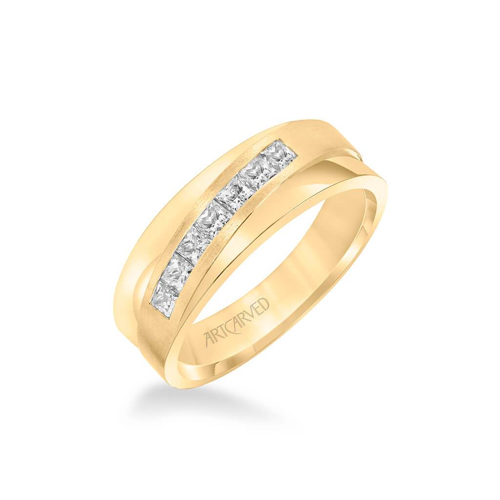 7MM Men's Contemporary Seven Stone Diamond Wedding Band - Brush Finish and Flat Edge