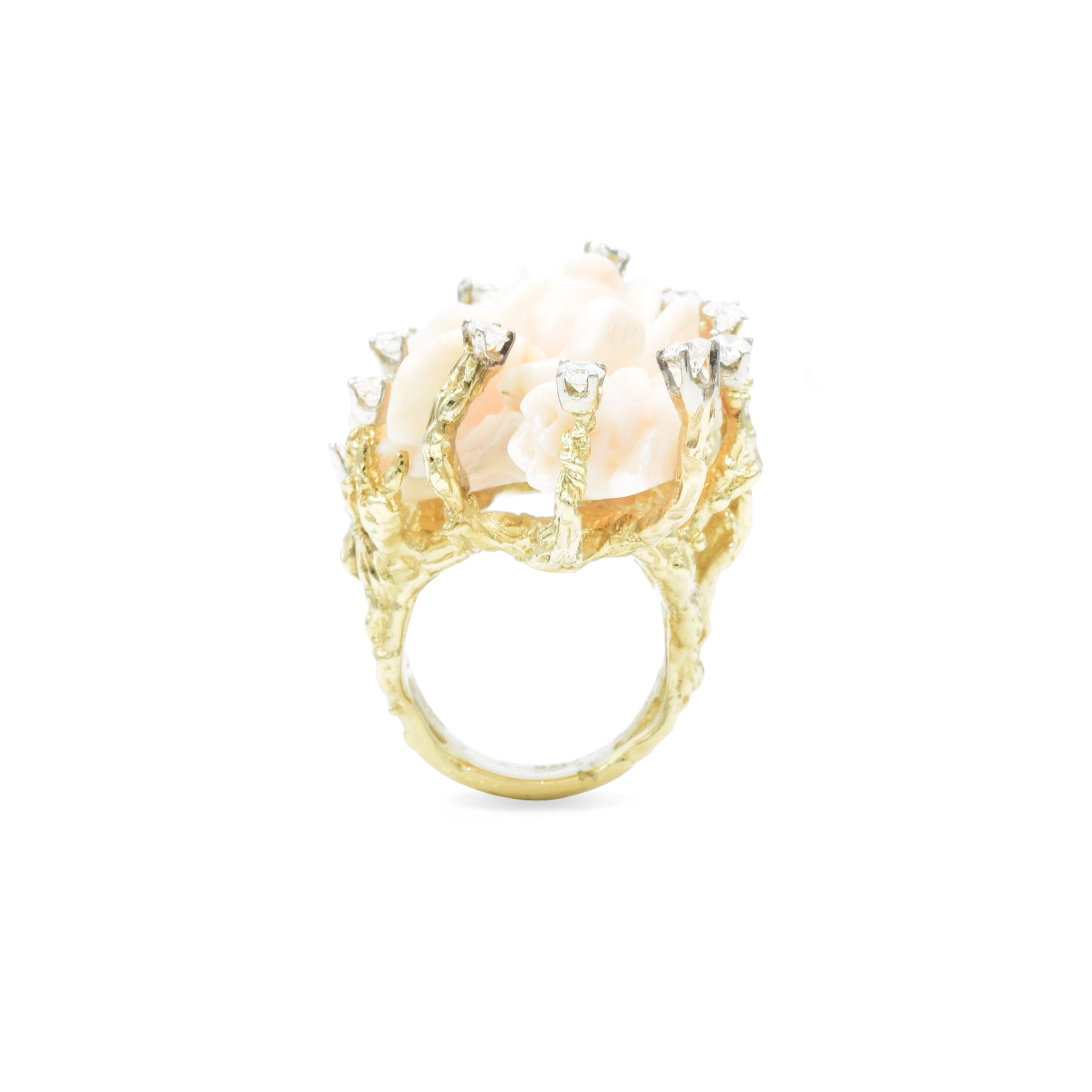 Estate 18KT Yellow Gold Coral Rose Flower Ring