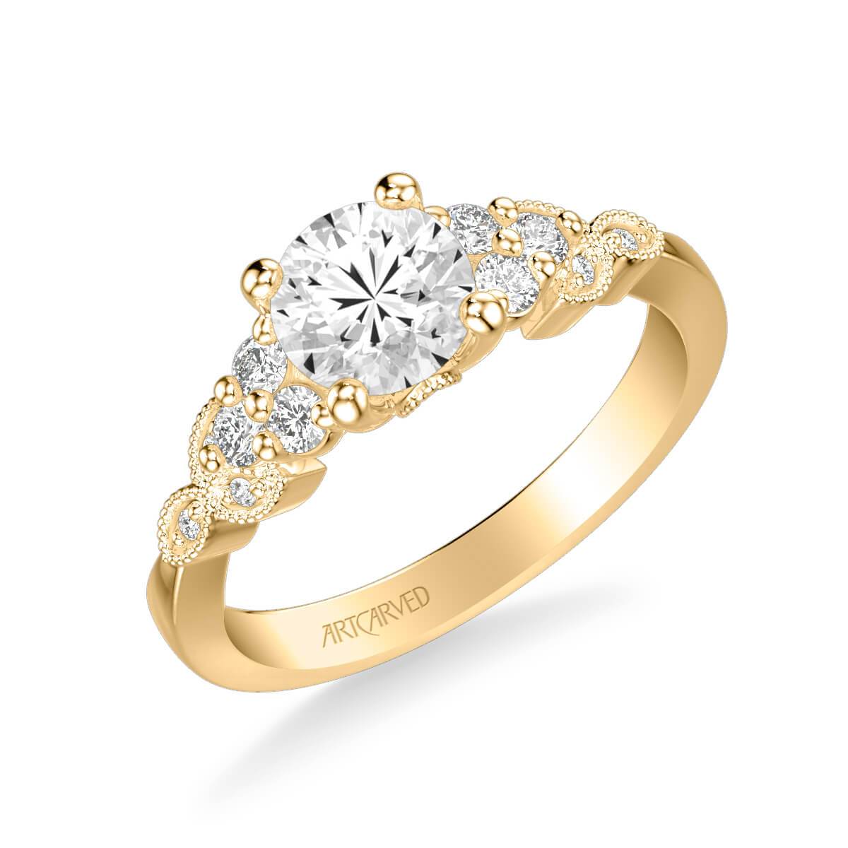 Adeline Contemporary Side Stone Floral Diamond Engagement Ring