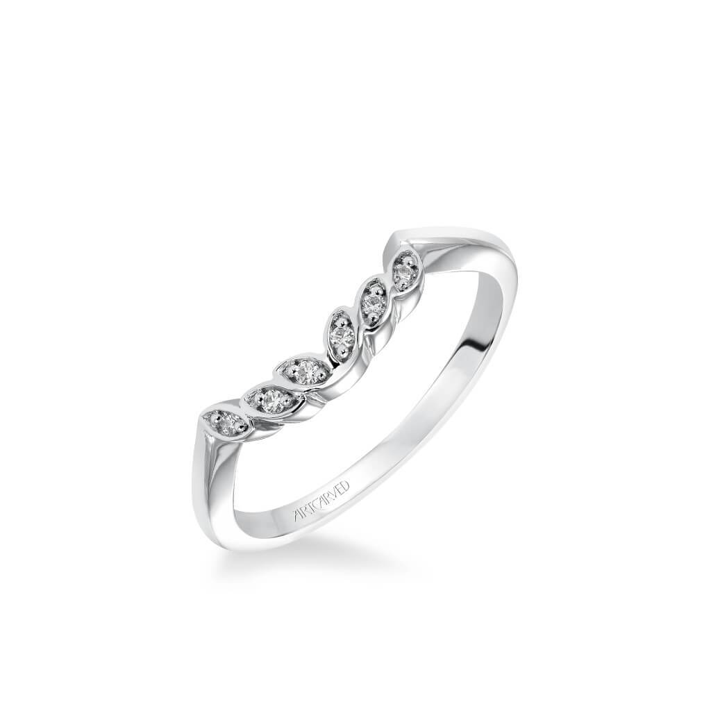 Corinne Contemporary Diamond Petal and Polished Curved Wedding Band