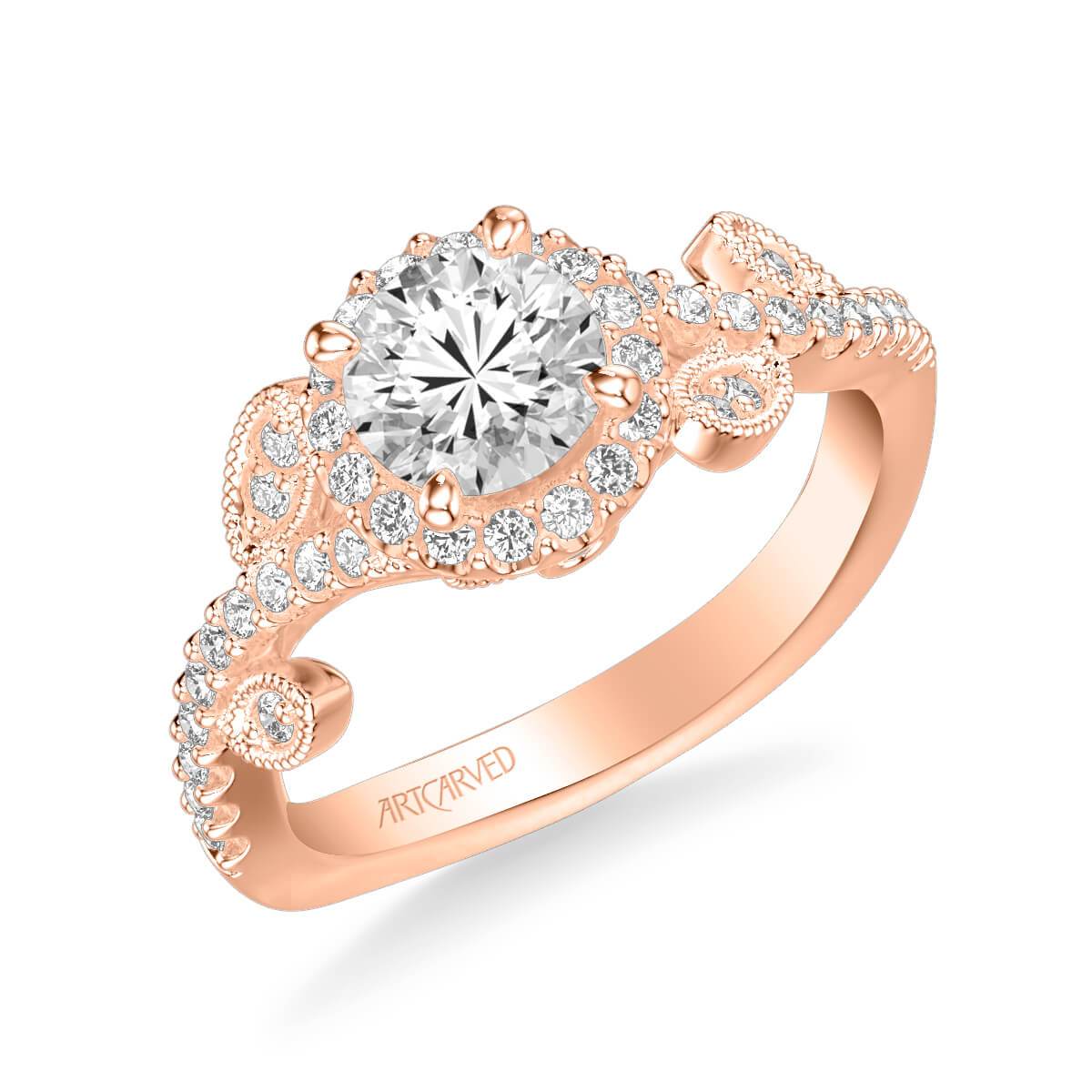 Thalia Contemporary Round Halo Floral Diamond Engagement Ring