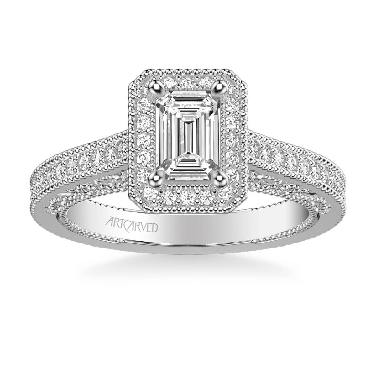 Velma Vintage Emerald Halo Heritage Collection Diamond Engagement Ring