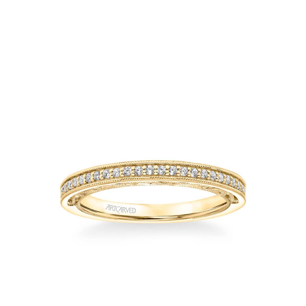 Blanche Vintage Heritage Collection Diamond and Milgrain Filigree Scrollwork Wedding Band