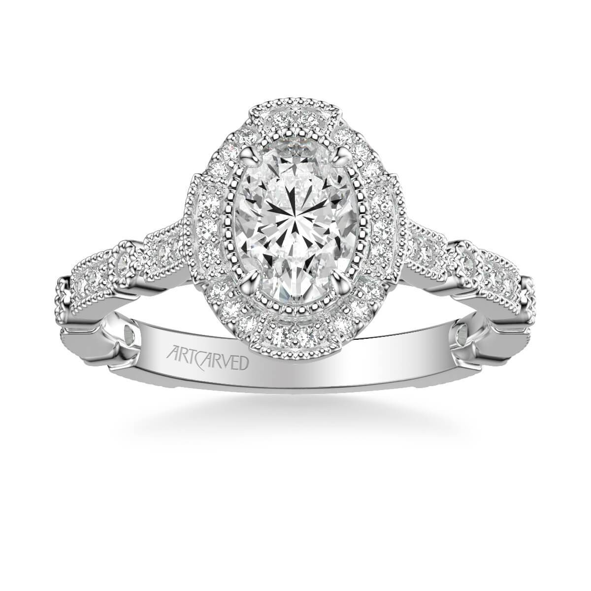 Bessie Vintage Oval Halo Diamond Engagement Ring