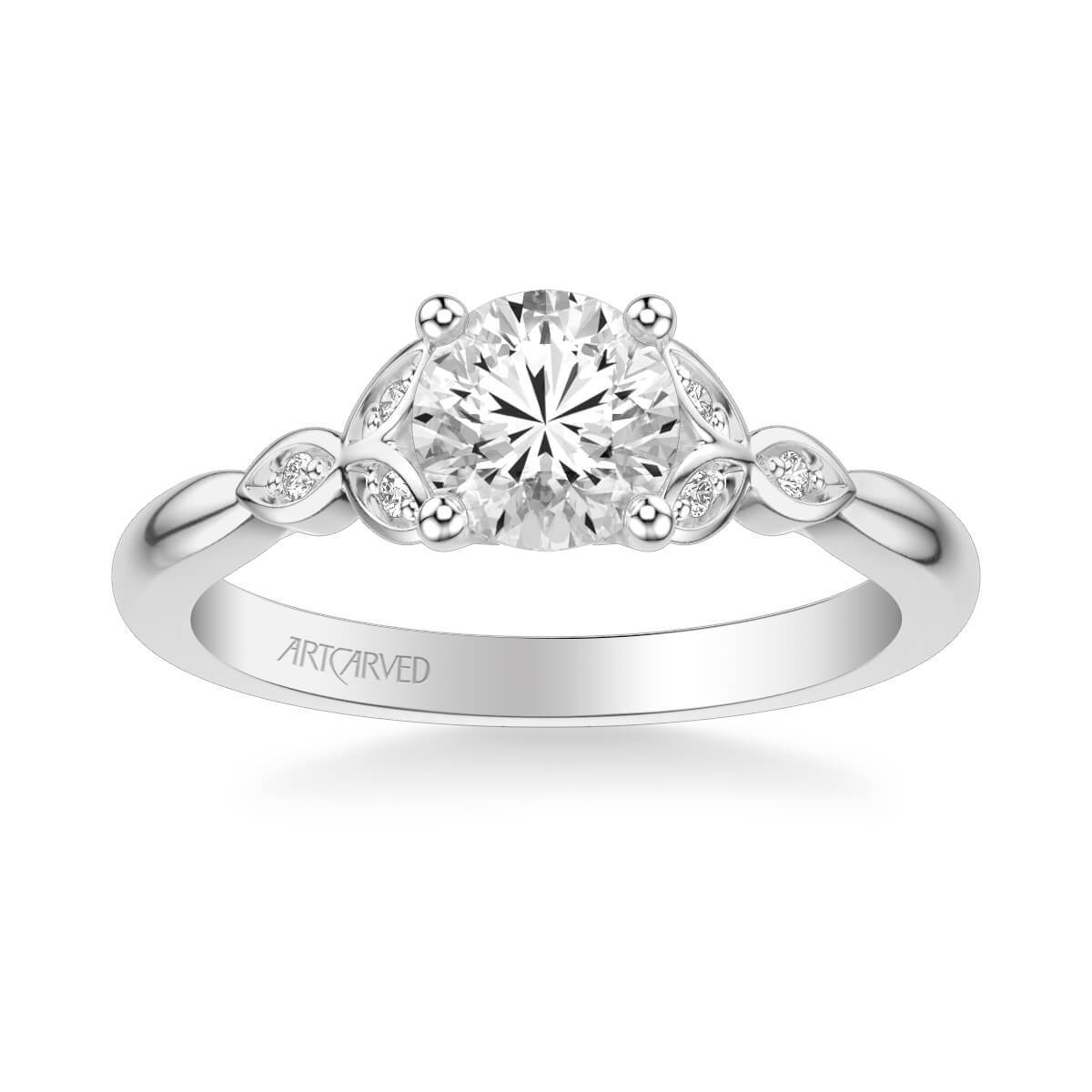 Heather Contemporary Side Stone Floral Diamond Engagement Ring