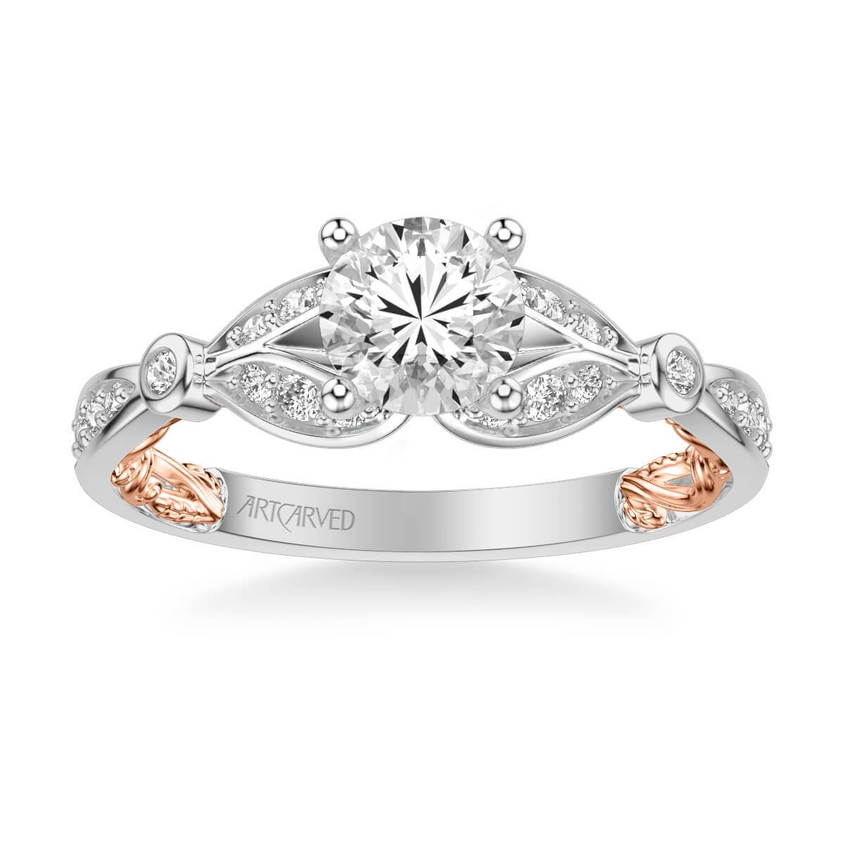 Anouk Lyric Collection Contemporary Side Stone Floral  Diamond Engagement Ring
