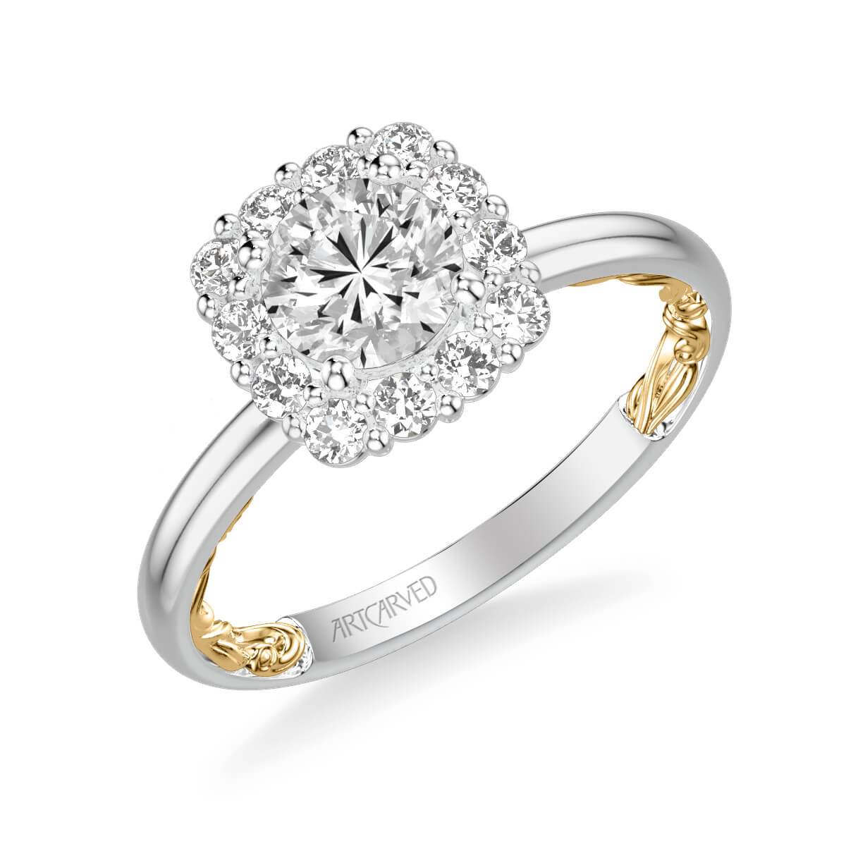 Courtney Lyric Collection Classic Cushion Halo Diamond Engagement Ring