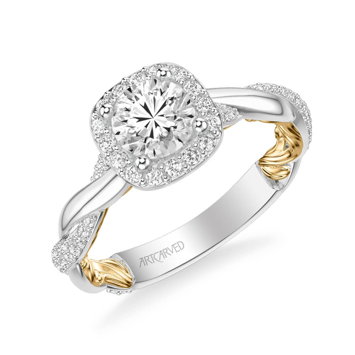 Ainsley Lyric Collection Contemporary Cushion Halo Twist Diamond Engagement Ring