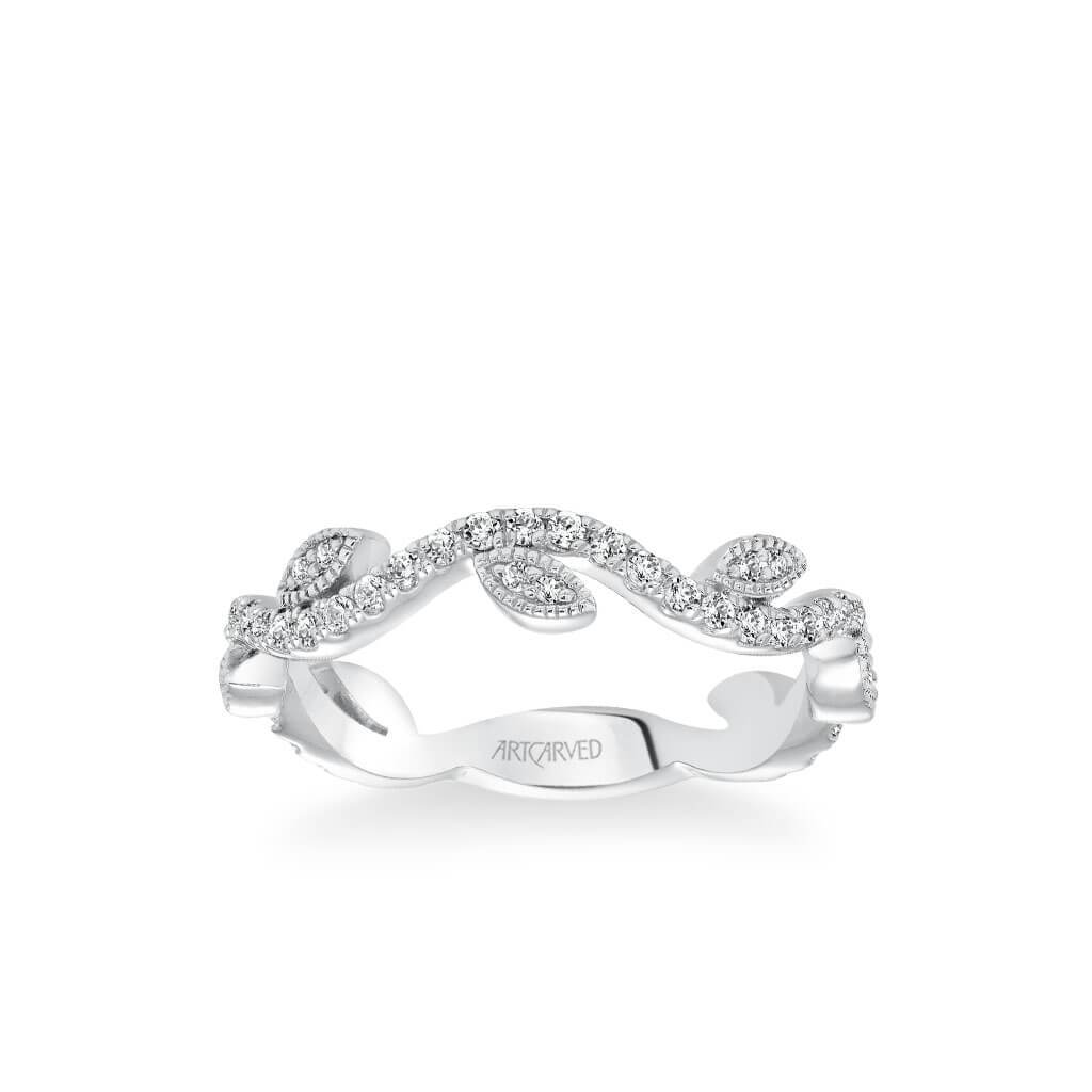 Stackable Band with Diamond Leaf and Vine Accents