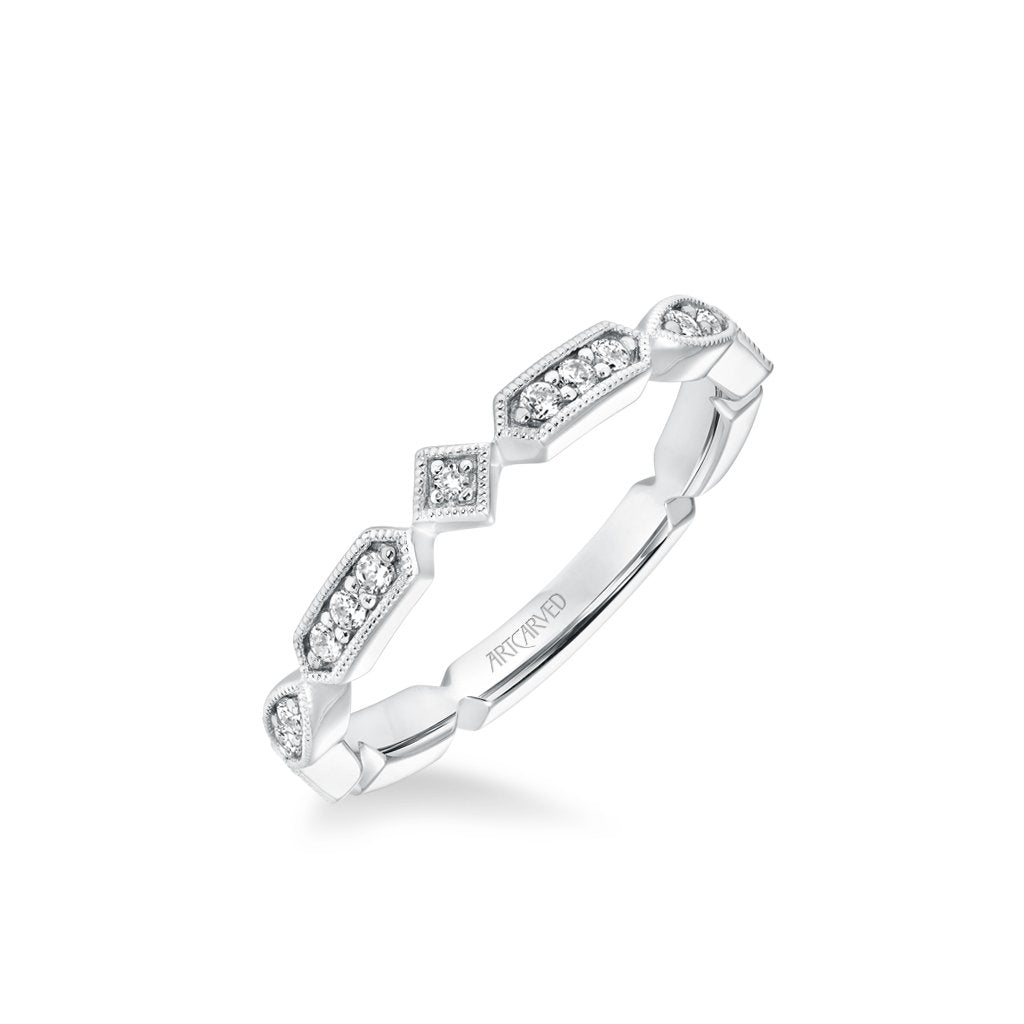 Stackable Band with Diamond and Milgrain Alternating Multi-Shape Design