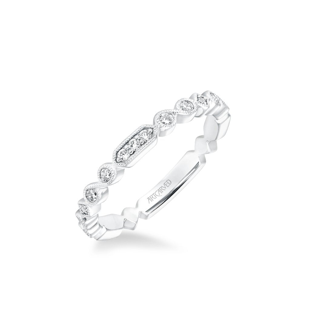 Stackable Band with Diamond and Milgrain Multi-Shape Alternating Design